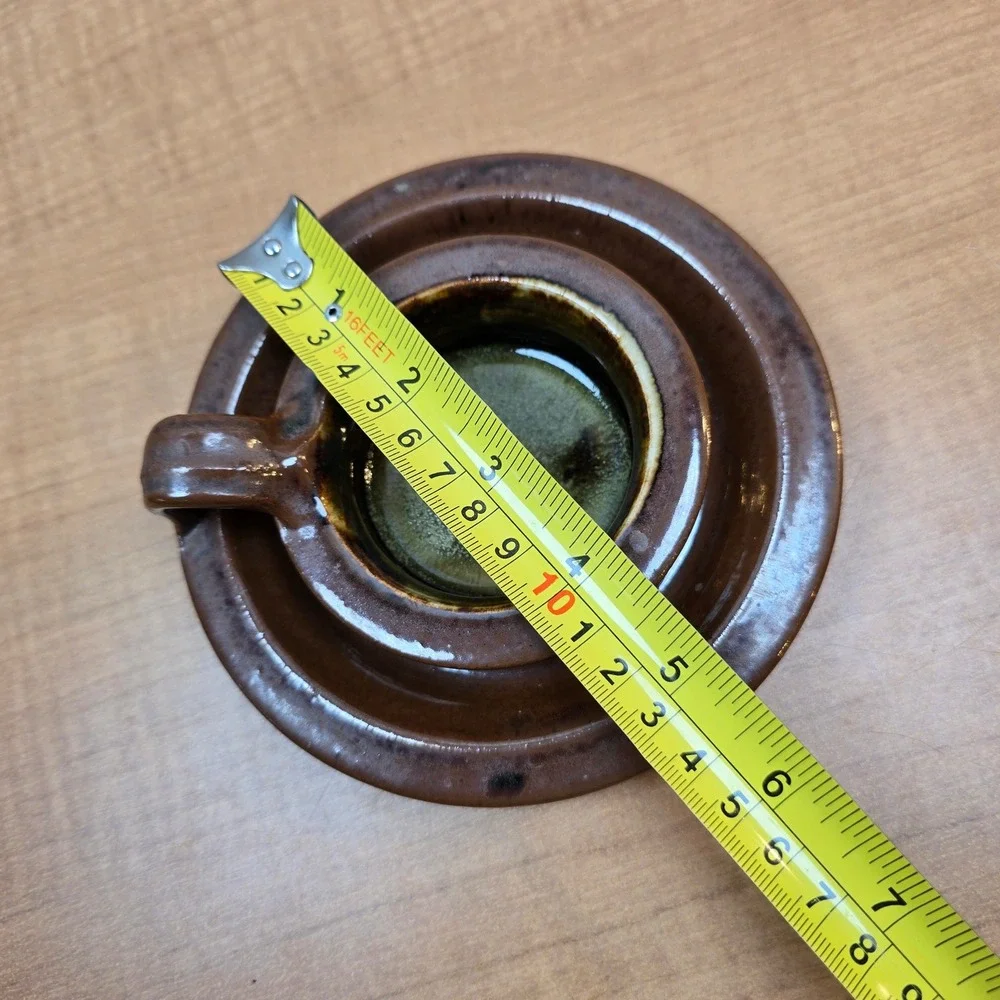 Handmade Ceramic Candle Holder in‎ Brown Glaze Signed Base Vintage 5.5